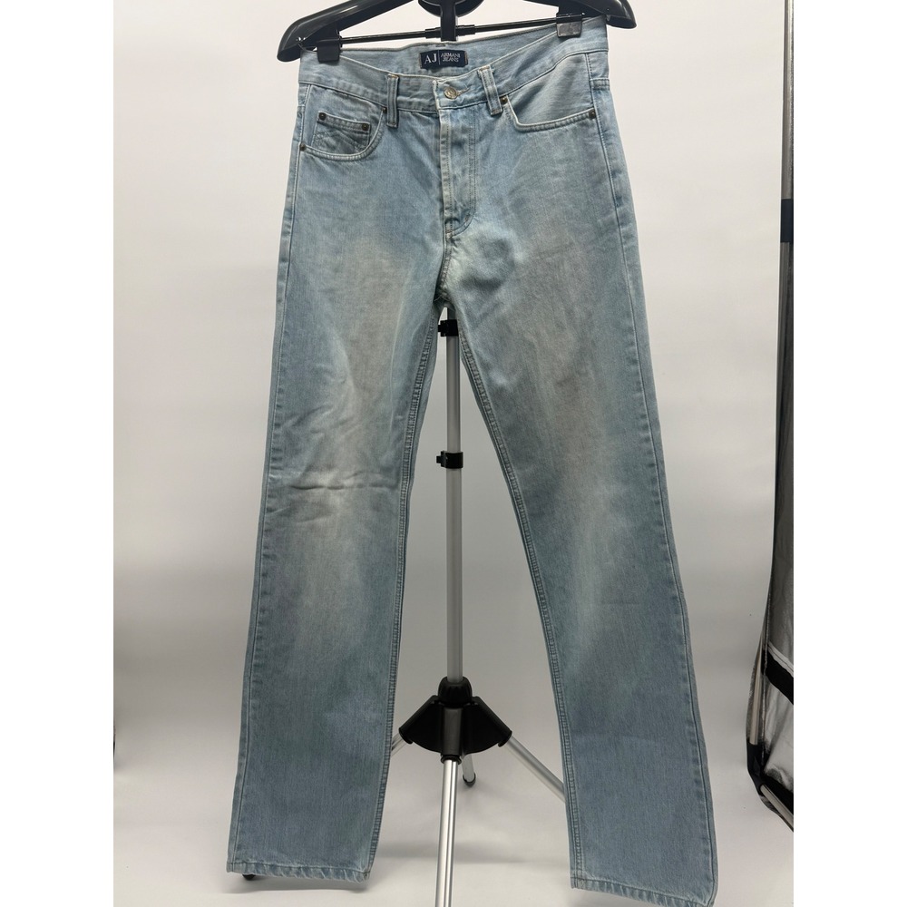 Armani Jeans Mens Light Wash Straight Leg Denim Pants Made in Italy Size 33 Blue